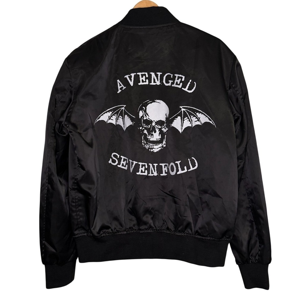 Avenged Sevenfold Bomber Jacket Black Deathbat Skull Logo Metal Band Alt Size L